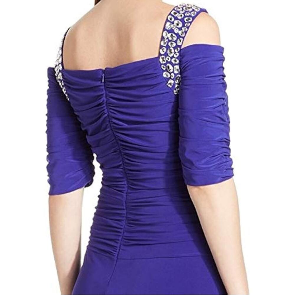 Alex Evenings Plus Size 14 Cobalt Blue Cold Shoulder Embellished Ruched Gown NWT - Picture 5 of 14